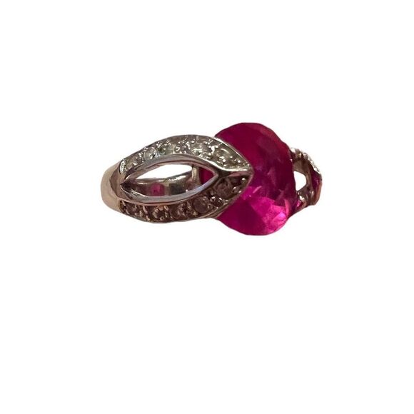 Genuine Ruby And White CZ Sterling Silver Ring Size 5.5 - Picture 4 of 9